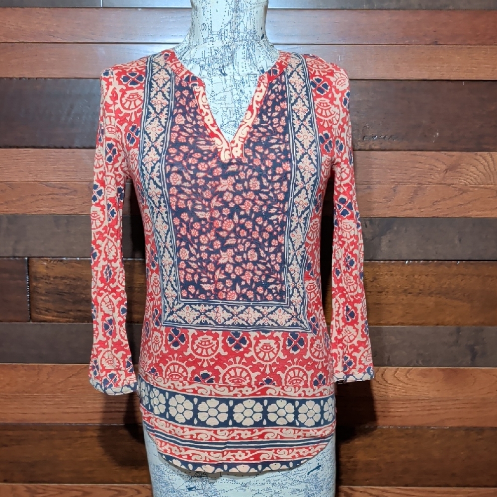 Lucky Brand Red and Black Patterned Blouse